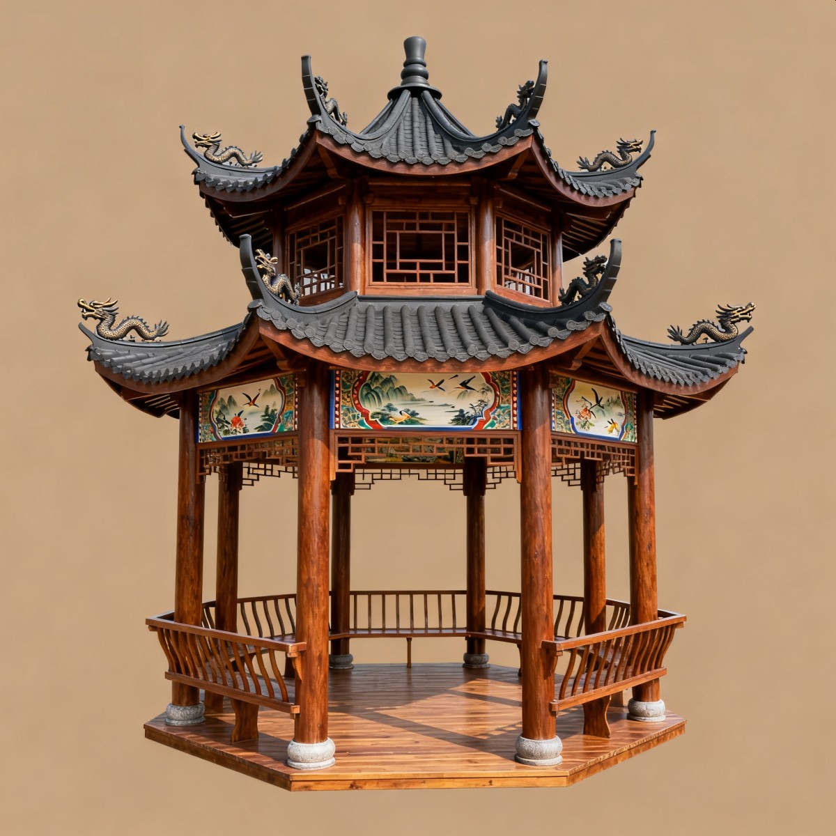 宁夏仿古风格防腐木凉亭,实木凉亭,木亭